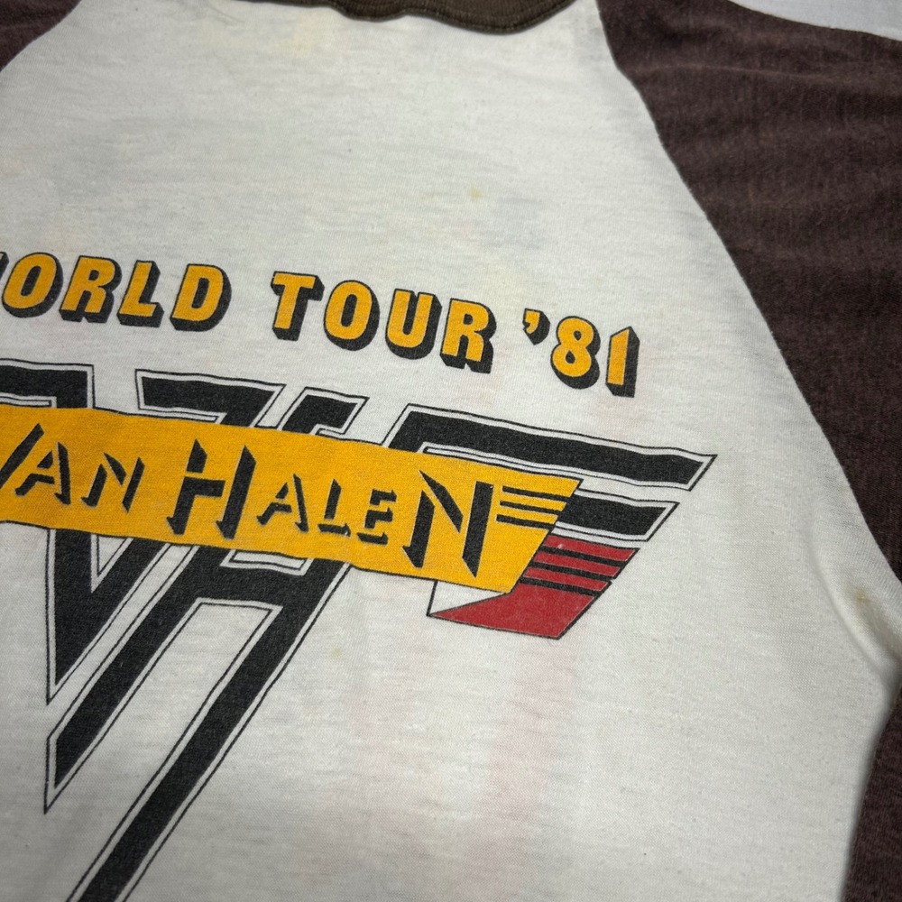 Vintage 1981 Van Halen Worldwide Tour Raglan T-Shirt Brown Cream 3/4 Sleeve Med - Picture 9 of 10